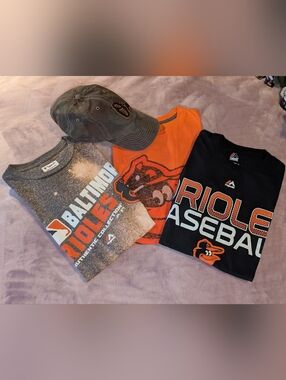 Majestic Baltimore Orioles Three 3 Pack Bundle T-shirt's Plus Camo Ballcap